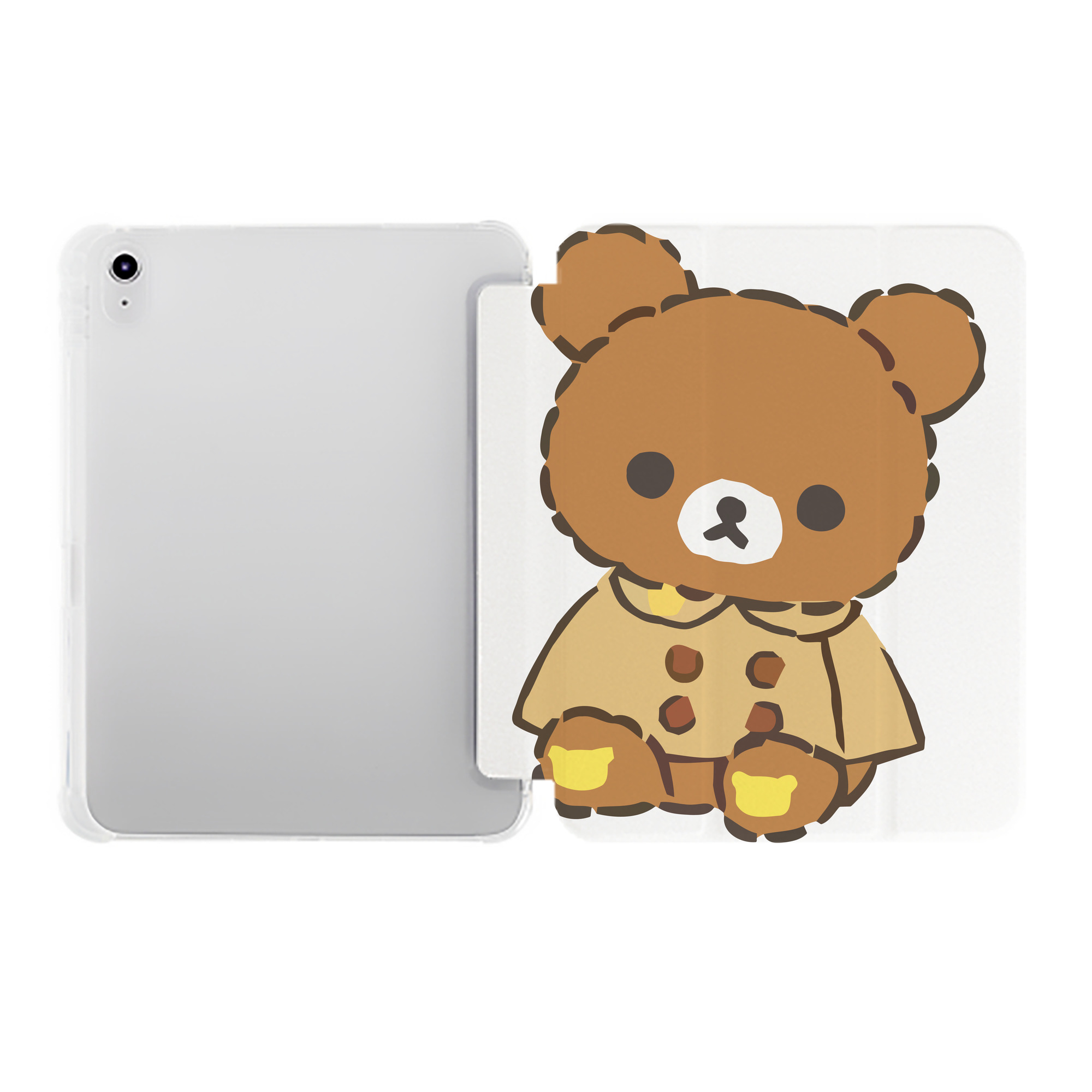 （画像用） リラックマ リラックマ キイロイトリ Rilakkuma Korilakkuma Kiiroitori IPad ケース ペン収納付き 三つ折りスタンド PUレザー×シリコン 対応機種9.5/10.5/10.9インチ